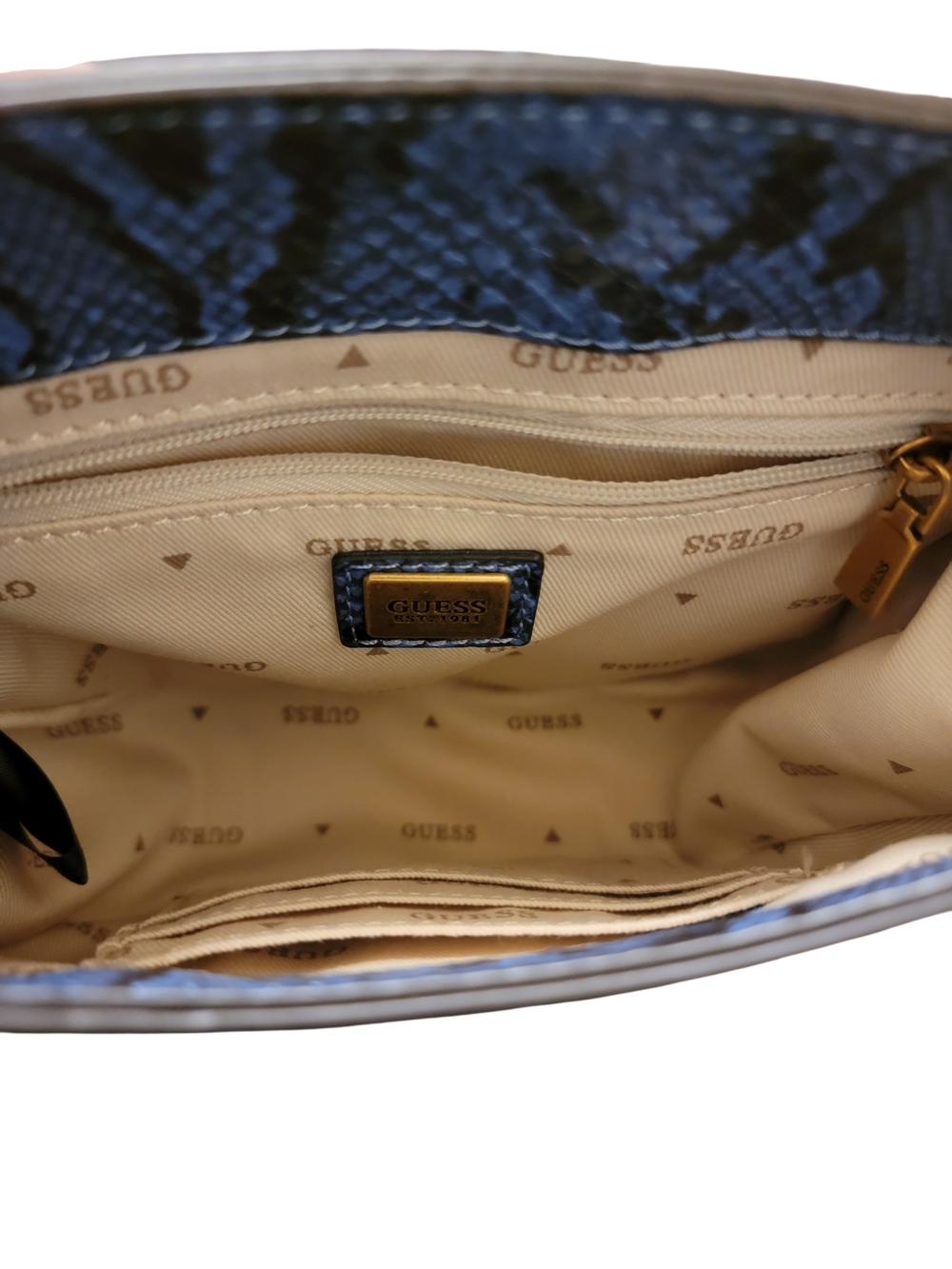 GUESS Blue Snake Print Crossbody Bag with Gold Logo - Picture 5 of 6